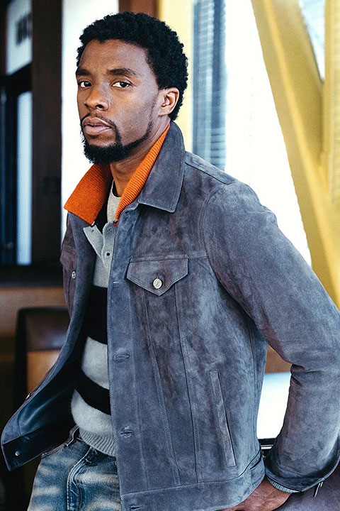 Chadwick Boseman is looking beautiful in blue jacket.